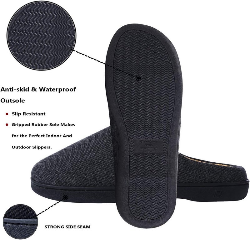 DL Men's Memory Foam Slippers - Cozy Slip-On House Shoes with Flannel Lining, Size 13-14, Gray/Yellow - Image 4