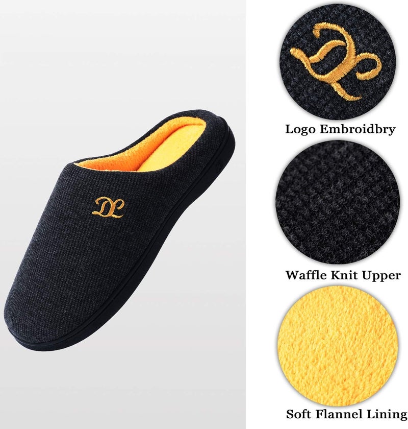 DL Men's Memory Foam Slippers - Cozy Slip-On House Shoes with Flannel Lining, Size 13-14, Gray/Yellow - Image 5