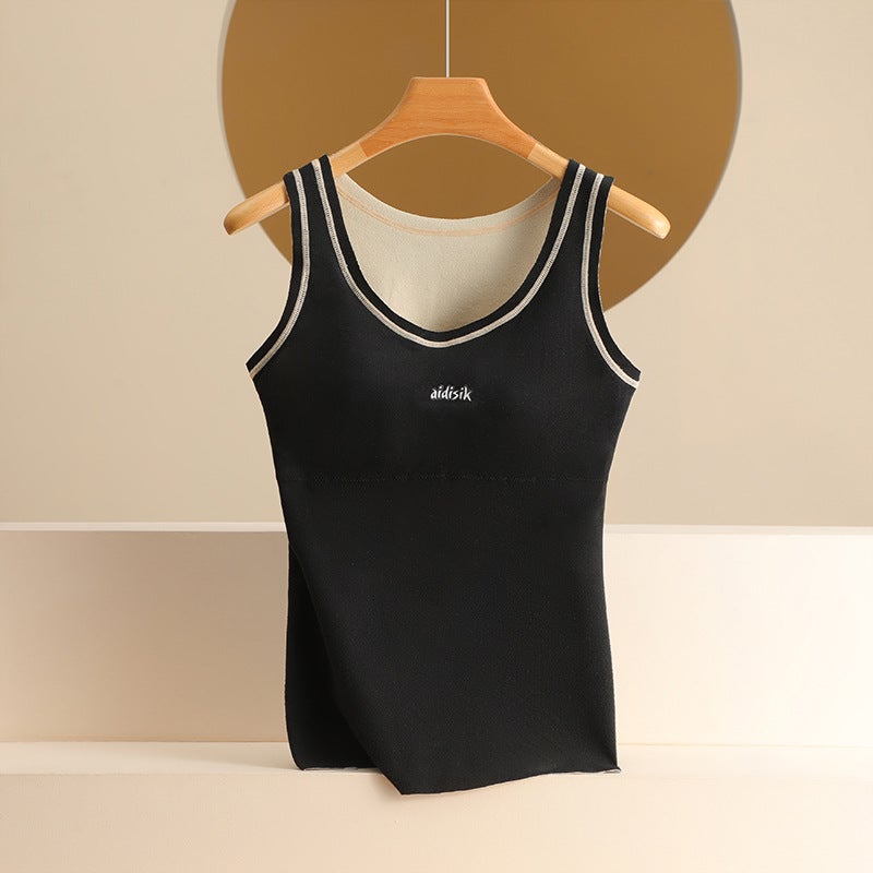 Autumn and Winter Velvet Seamless Self-heating Thermal Vest Womens fleece-lined Thickened Slim-fit plus size Undershirt with Chest Pad Underwear classic black  - Image 1