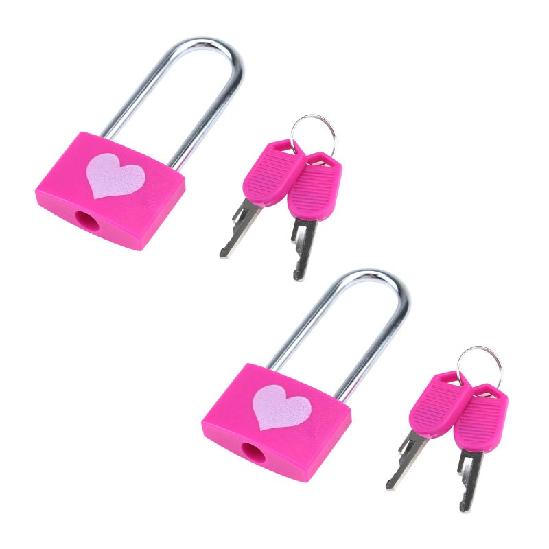 Dnyta 2 Packs Keyed Padlocks Long Shackle Padlock with Keys Cute Padlocks Decorative Locks Padlock and Key Set Love Lock for Gate Shed Gym Locker ValentinesAnniversaryTravel Pink