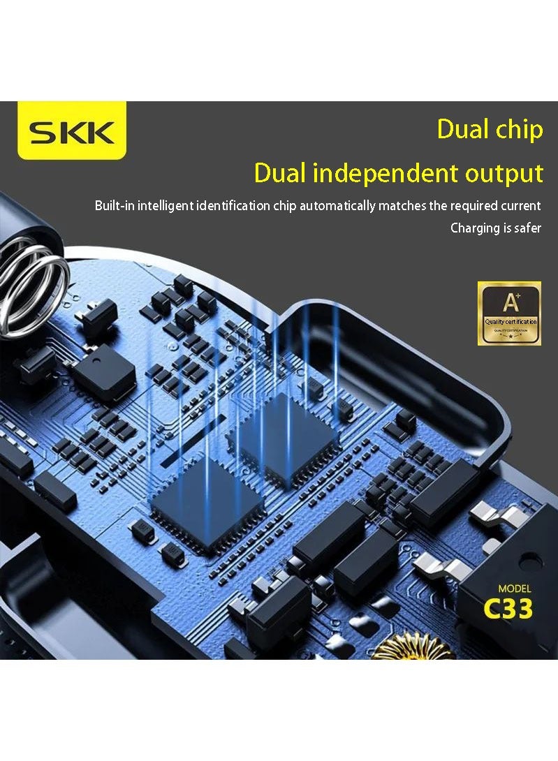 SKK C33 is fully compatible with efficient and fast charging metal body car chargers with USB+PD dual port output, suitable for Iphone, Huawei, Xiaomi, Samsung. - Image 5
