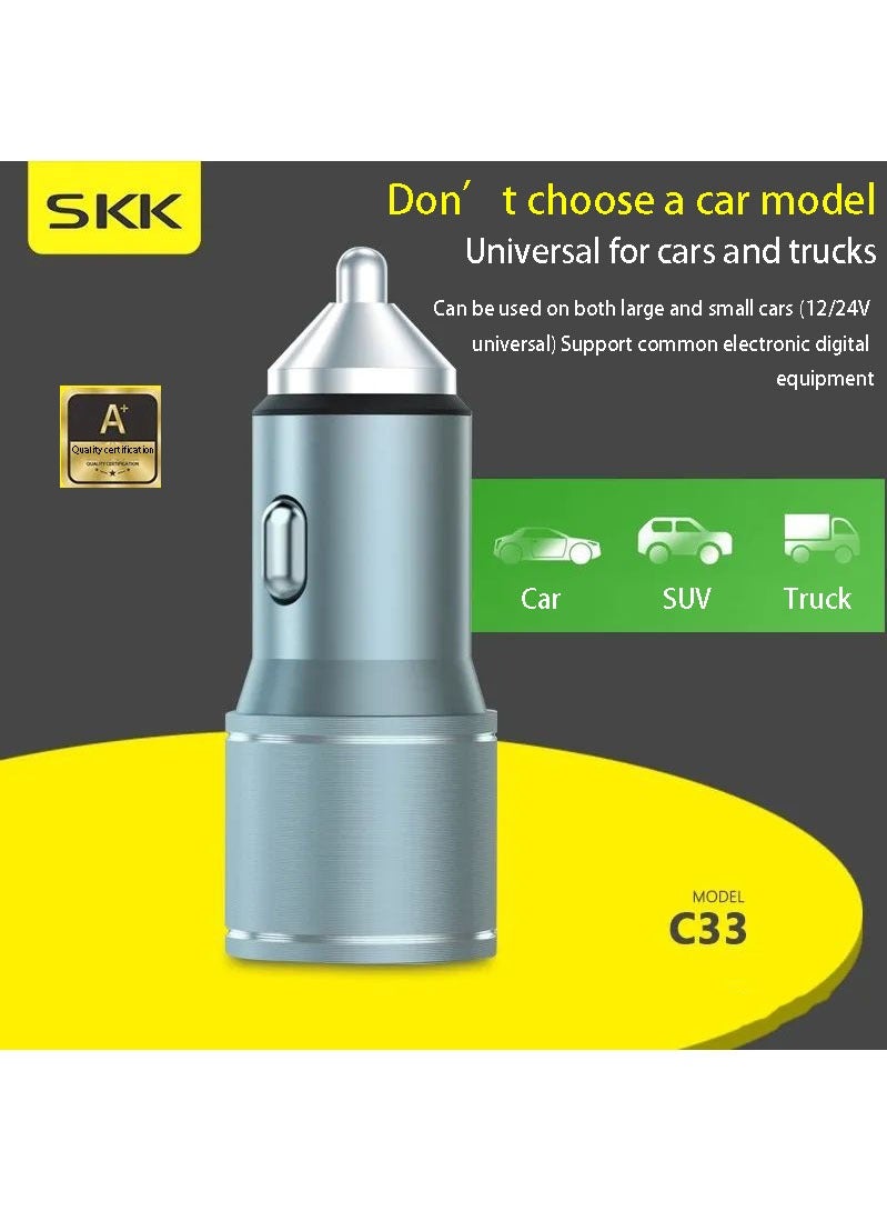 SKK C33 is fully compatible with efficient and fast charging metal body car chargers with USB+PD dual port output, suitable for Iphone, Huawei, Xiaomi, Samsung. - Image 4