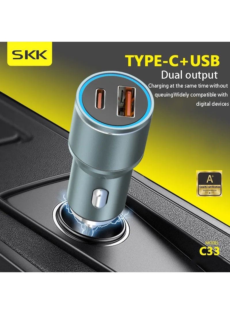 SKK C33 is fully compatible with efficient and fast charging metal body car chargers with USB+PD dual port output, suitable for Iphone, Huawei, Xiaomi, Samsung. - Image 1