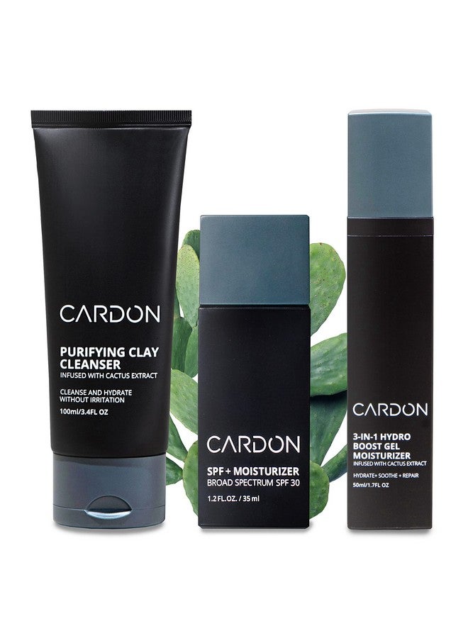 Cardon Cactusbased Men'S Skincare Set Premium Korean Skincare For Sensitive Skin And Oily Skin Waterbased Face Moisturizer With Spf 30 Gentle Face Wash Repairing Night Cream With Vitamin E - Image 1