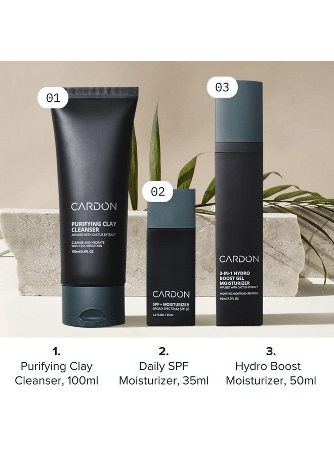 Cardon Cactusbased Men'S Skincare Set Premium Korean Skincare For Sensitive Skin And Oily Skin Waterbased Face Moisturizer With Spf 30 Gentle Face Wash Repairing Night Cream With Vitamin E - Image 2