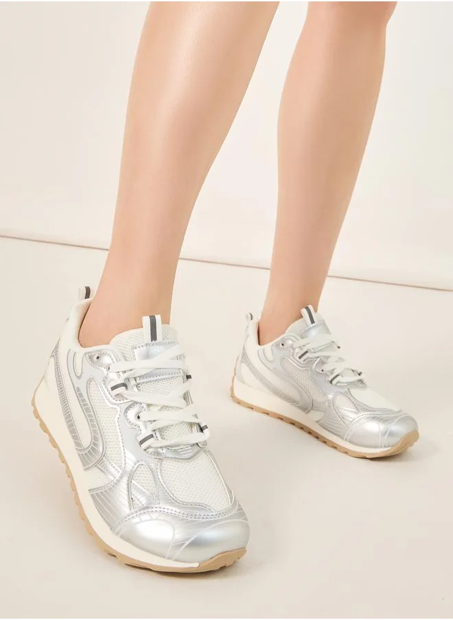 Styli Panelled Mesh Lace-Up Sneakers