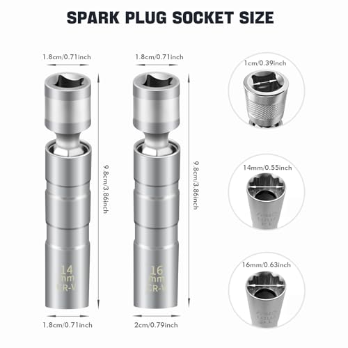 FLATRI 14mm&16mm Spark Plug Socket, 5/8 Spark Plug Socket Swivel for Maximum Flexibility, Thin Wall 12 Point Spark Plug Socket Set with Magnetic Design for Most Car Models - Image 2