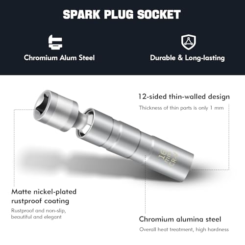 FLATRI 14mm&16mm Spark Plug Socket, 5/8 Spark Plug Socket Swivel for Maximum Flexibility, Thin Wall 12 Point Spark Plug Socket Set with Magnetic Design for Most Car Models - Image 3