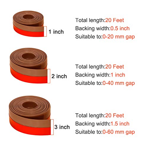 TORRAMI Silicone Door Sweep Draft Stopper 2 inch Width 20 Feet Length,Seal Insulation for Door Under Bottom, Gap, Side, Glass Shower Door, Sliding Door,Brown - Image 2