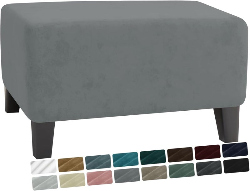 MAXIJIN Velvet Ottoman Cover Rectangular Stretch Square Ottoman Covers Slipcover Rectangle Washable Foot Stool Cover Thick Storage Protector with Elastic Bottom (Ottoman X-Small, Light Grey) - Image 1