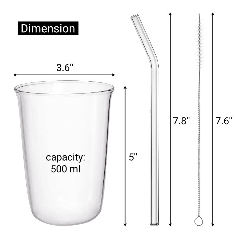 Nagpew 6 Piece Drinking Glasses, 16 Oz Clear Water Glass Set with Straws, Lead-free Highball Glass Cup Kitchen Glassware for Juice, Beverage, Cocktail, Ice Tea, Coffee, Soda - Image 2
