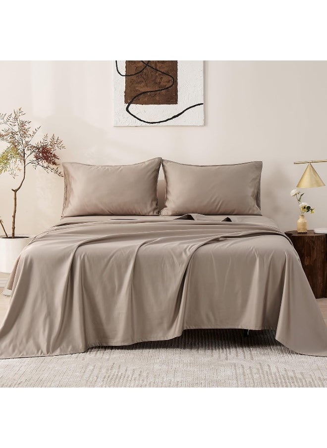 Simple&Opulence Simple&Opulence 100% Cotton 1000 Thread Count Sheet Set Bed Sateen Weave Long Staple - Fitted and Flat Sheet with 2 Pillowcases - Luxury 4PCS Bedding Sheets Hotel Collection (Taupe, Queen)  - Image 2