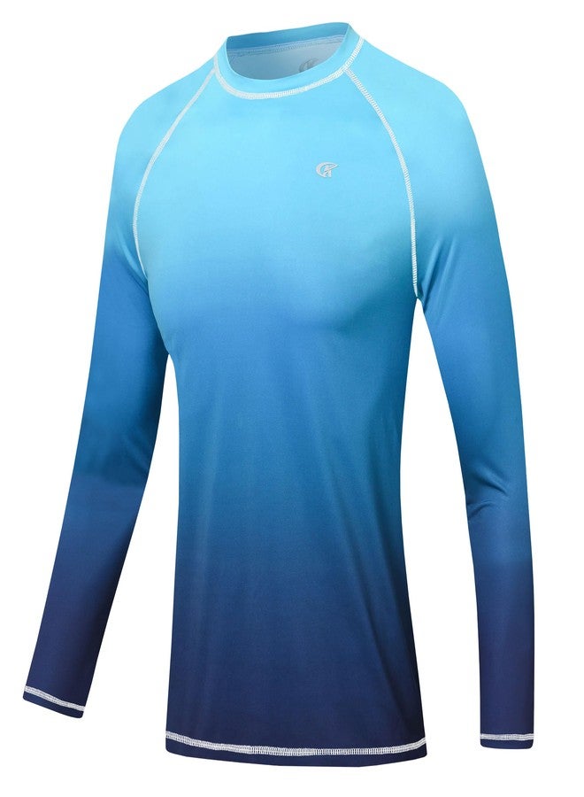 Satankud Men's Long Sleeve Swim Shirts Rashguard UPF 50+ UV Sun Protection Shirt Athletic Workout Running Hiking T-Shirt Swimwear (Blue Gradient,Large) - Image 1