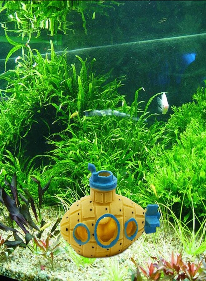 Saim Little Cute Retro Submarine Aquarium Decoration,Cave Landscaping Ornament for Shrimp Shelter Betta Cichlid Goldfish Hermit Crabs Fish Tanks Fish Toy - Yellow - Image 5