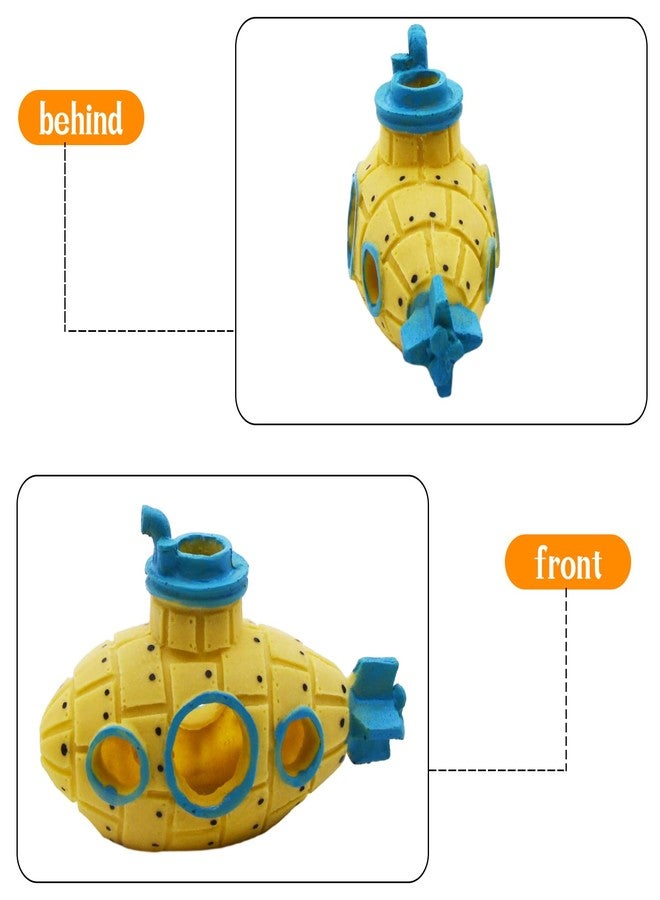 Saim Little Cute Retro Submarine Aquarium Decoration,Cave Landscaping Ornament for Shrimp Shelter Betta Cichlid Goldfish Hermit Crabs Fish Tanks Fish Toy - Yellow - Image 4