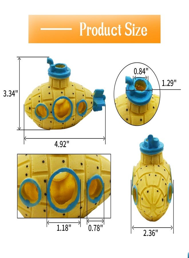 Saim Little Cute Retro Submarine Aquarium Decoration,Cave Landscaping Ornament for Shrimp Shelter Betta Cichlid Goldfish Hermit Crabs Fish Tanks Fish Toy - Yellow - Image 3