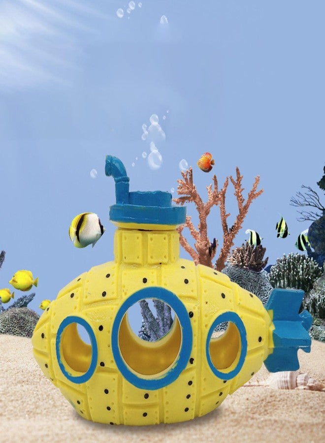 Saim Little Cute Retro Submarine Aquarium Decoration,Cave Landscaping Ornament for Shrimp Shelter Betta Cichlid Goldfish Hermit Crabs Fish Tanks Fish Toy - Yellow - Image 2