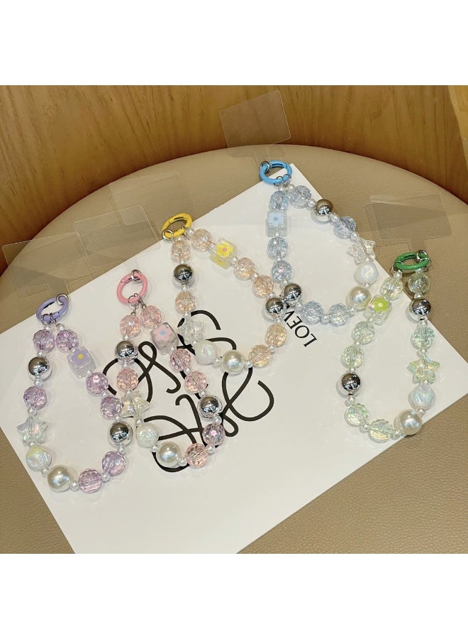 NIBEMINENT Super Cute Beaded Phone Charm – Trendy Phone Chain Wrist Strap, Shining Beads Chain Lanyard for Cell Phone - Image 2