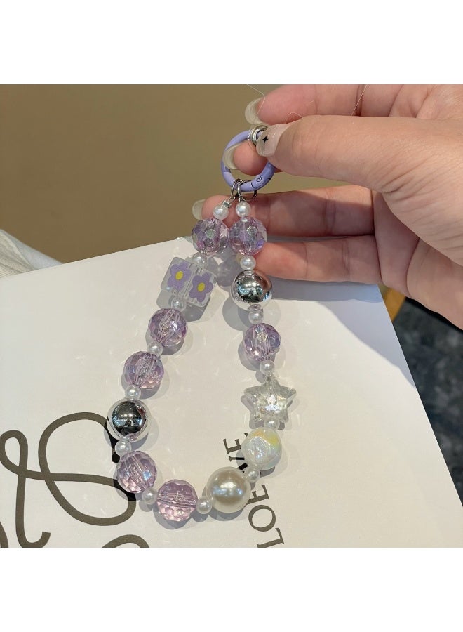 NIBEMINENT Super Cute Beaded Phone Charm – Trendy Phone Chain Wrist Strap, Shining Beads Chain Lanyard for Cell Phone - Image 1