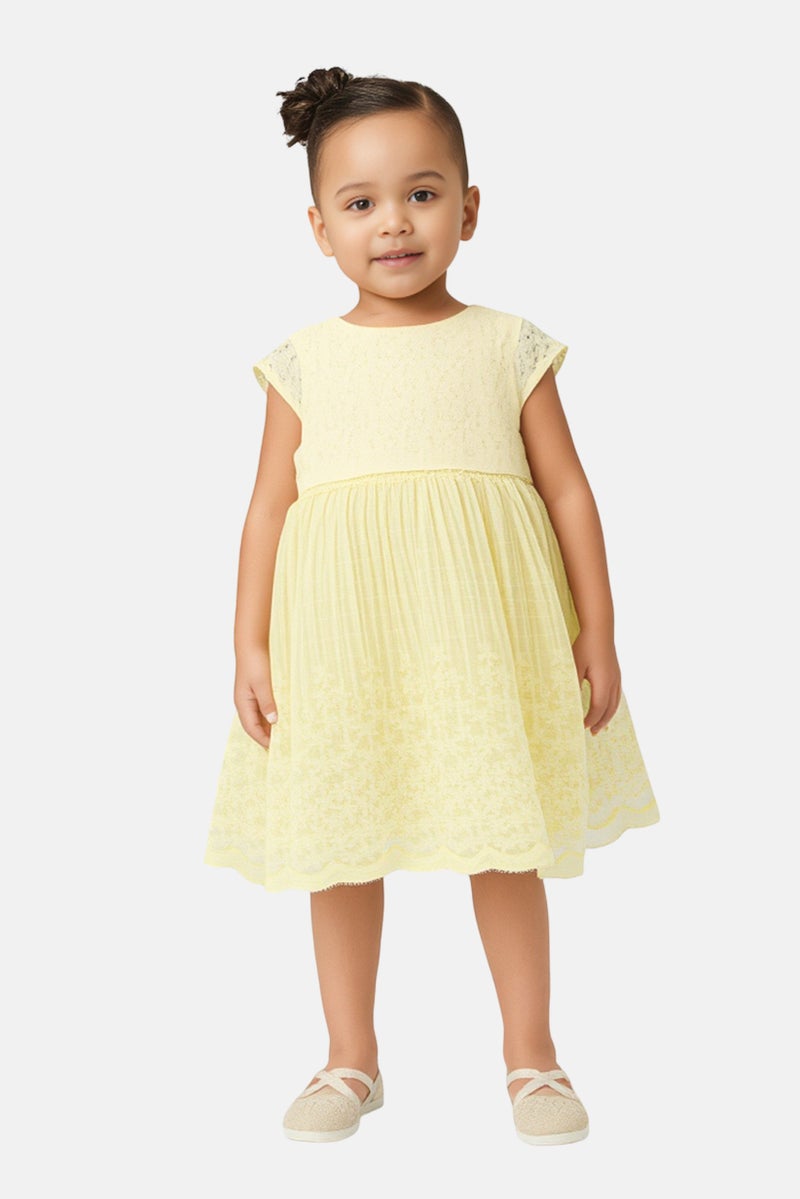 Hamleys Toddlers Girl Embroidered Sleeveless Dress, Yellow - Image 1