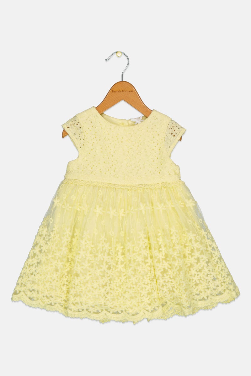 Hamleys Toddlers Girl Embroidered Sleeveless Dress, Yellow - Image 3