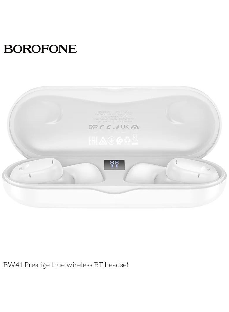 BOROFONE سماعات بلوتوث لاسلكية بوروفون BW41 بتقنية نقل الهواء مع ميكروفون لمسية ستيريو سماعة رياضية مع عرض رقمي LED وعمر بطارية طويل لجميع الهواتف الذكية [مدة الاستخدام 10 ساعات] (أبيض) - Image 3