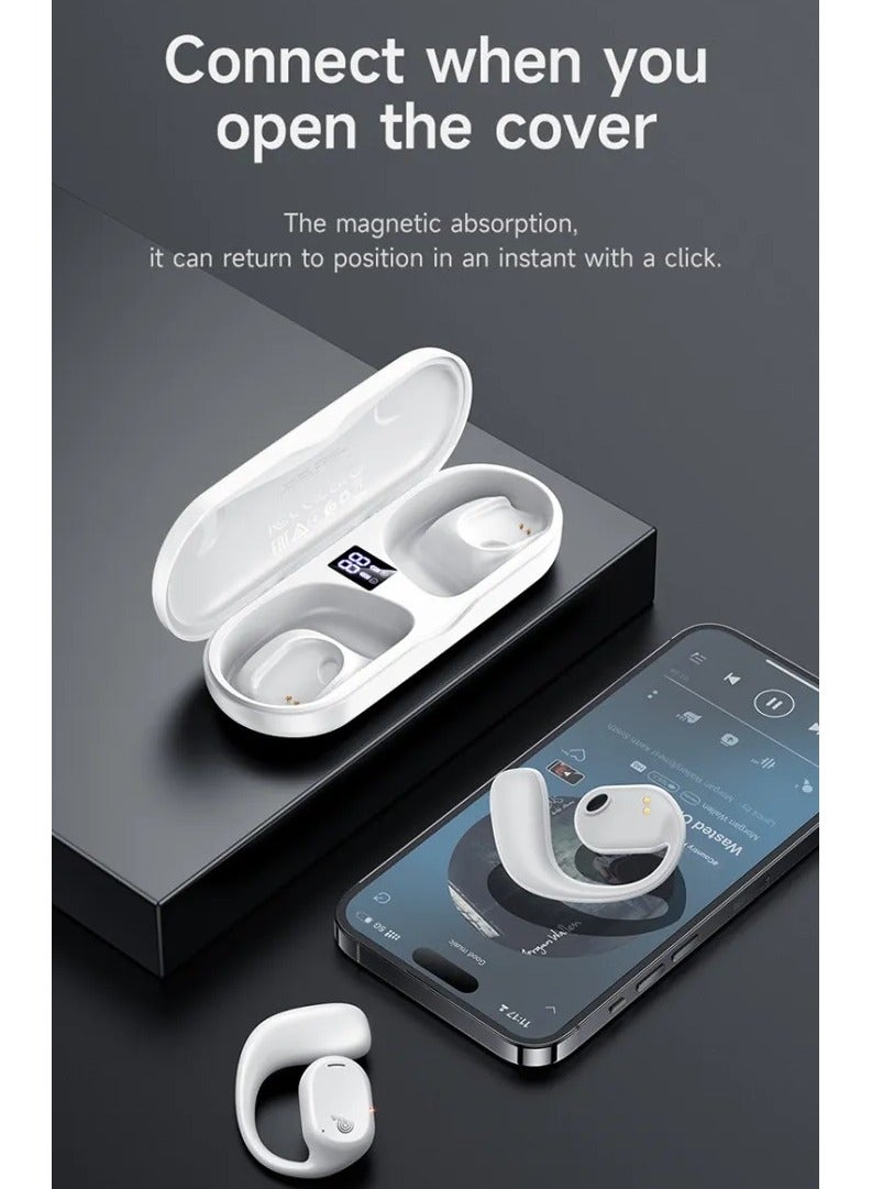 BOROFONE سماعات بلوتوث لاسلكية بوروفون BW41 بتقنية نقل الهواء مع ميكروفون لمسية ستيريو سماعة رياضية مع عرض رقمي LED وعمر بطارية طويل لجميع الهواتف الذكية [مدة الاستخدام 10 ساعات] (أبيض) - Image 1