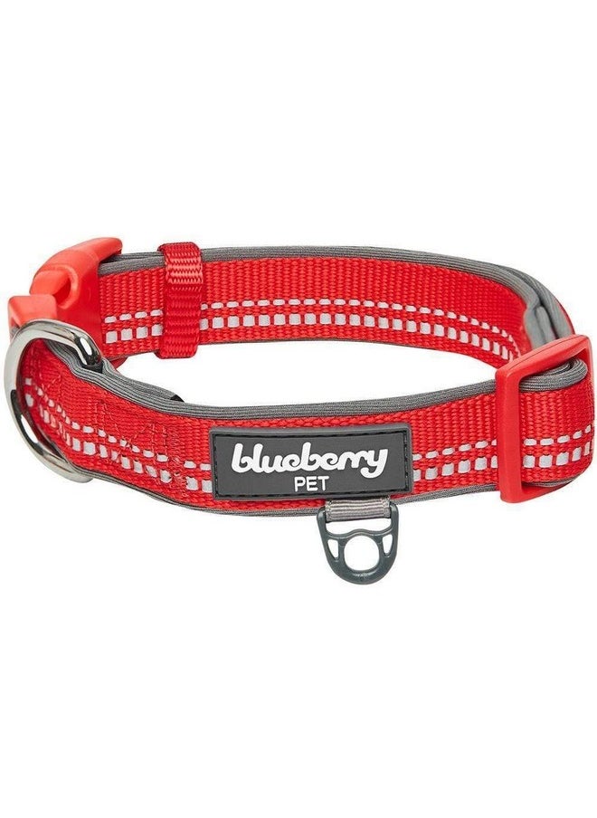 Blueberry Pet Blueberry Pet Soft & Safe 3M Reflective Neoprene Padded Adjustable Dog Collar - Red Pastel Color, Medium, Neck 14.5"-20"  - Image 1