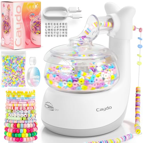Caydo Electric Bead Spinner for Jewelry Making, Clay Bead Spinner Bracelet Maker Machine with Clay Beads, Needle & Elastic String, DIY Craft Kit Gift for Craft Lovers, White - Image 1