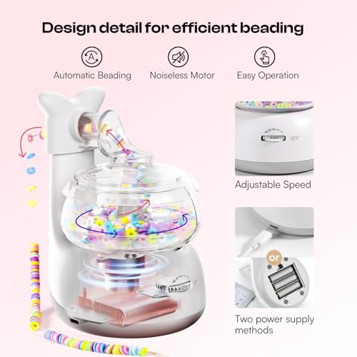 Caydo Electric Bead Spinner for Jewelry Making, Clay Bead Spinner Bracelet Maker Machine with Clay Beads, Needle & Elastic String, DIY Craft Kit Gift for Craft Lovers, White - Image 5