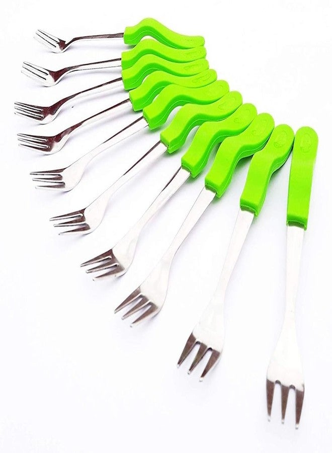 Riddhin 10-Piece Stainless Steel Fruit Fork Set | Durable, Rust-Resistant Mini Dessert Forks with Multicolor Plastic Handles | Reusable & Dishwasher Safe Appetizer Forks for Fruits, Cheese, Snacks - Image 2