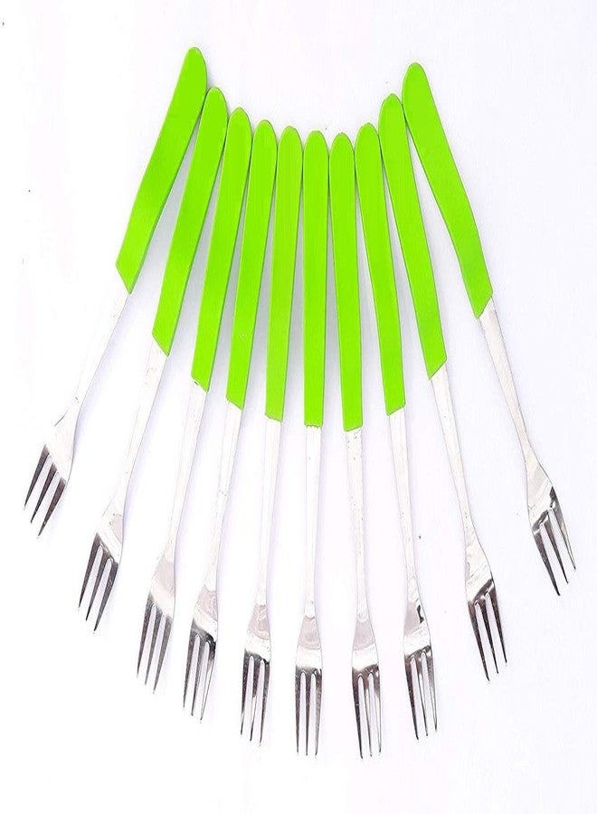 Riddhin 10-Piece Stainless Steel Fruit Fork Set | Durable, Rust-Resistant Mini Dessert Forks with Multicolor Plastic Handles | Reusable & Dishwasher Safe Appetizer Forks for Fruits, Cheese, Snacks - Image 1