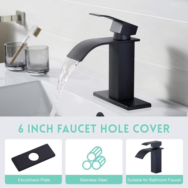 Arcora 6 Inch Faucet Deck Plate, Matte Black Escutcheon Faucet Plate for Bathroom Sink 1 Hole or 3 Hole 4 Inch Centerset Basin Sink Hole Cover, Stainless Steel Faucet Hole Cover - Image 2