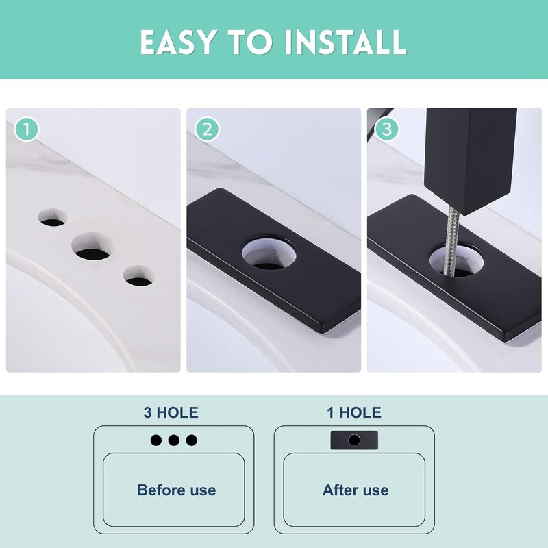 Arcora 6 Inch Faucet Deck Plate, Matte Black Escutcheon Faucet Plate for Bathroom Sink 1 Hole or 3 Hole 4 Inch Centerset Basin Sink Hole Cover, Stainless Steel Faucet Hole Cover - Image 3