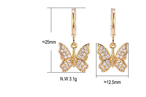 INENIMARTJ Butterfly Earrings Butterfly Dangle Earrings 14K Gold Small Crystal Butterfly Hoop Earrings for Women - Image 4