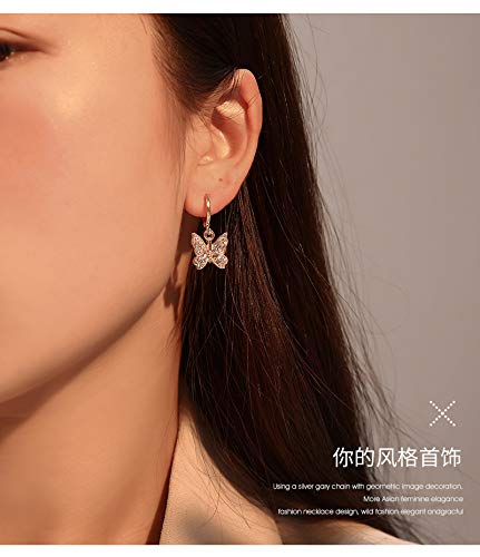 INENIMARTJ Butterfly Earrings Butterfly Dangle Earrings 14K Gold Small Crystal Butterfly Hoop Earrings for Women - Image 2