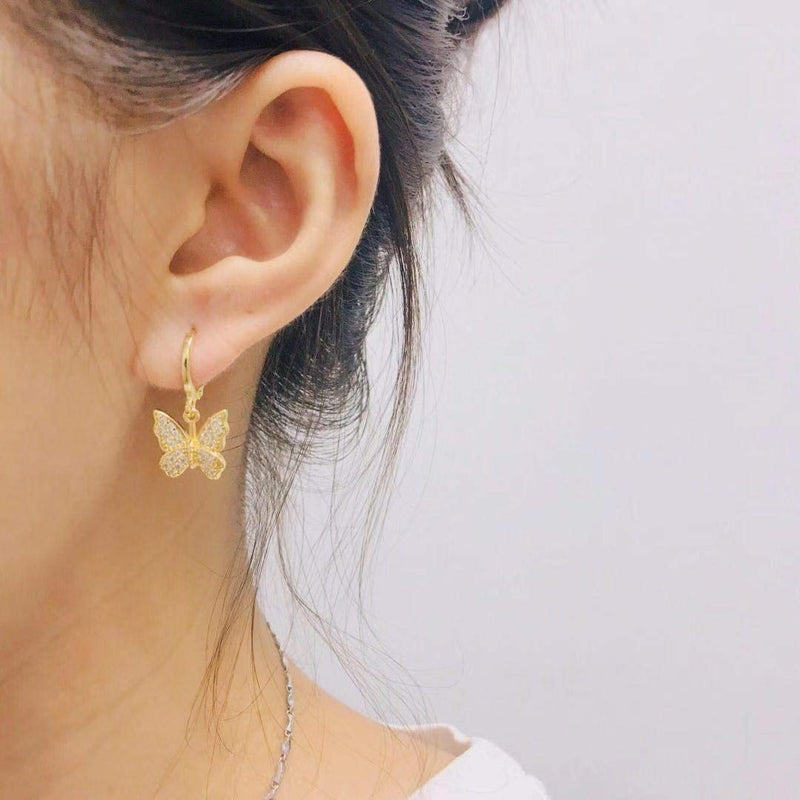 INENIMARTJ Butterfly Earrings Butterfly Dangle Earrings 14K Gold Small Crystal Butterfly Hoop Earrings for Women - Image 3