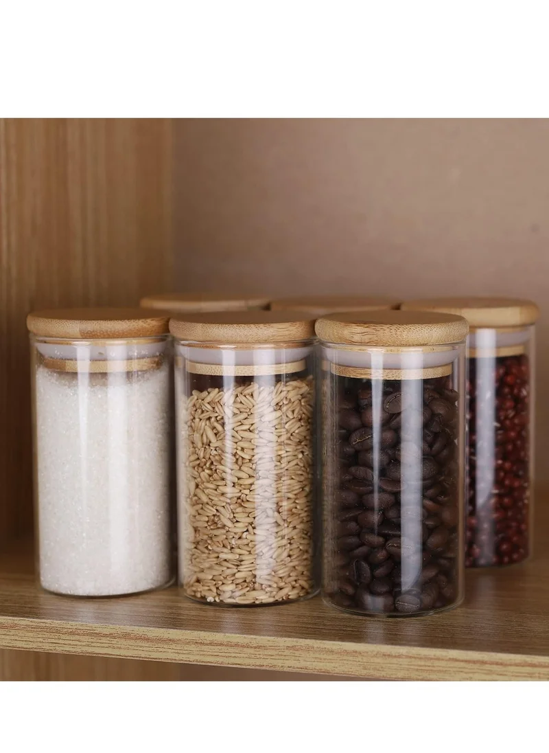1Chase 10-Piece Borosilicate Glass Storage Jars With Bamboo Lids 290ml