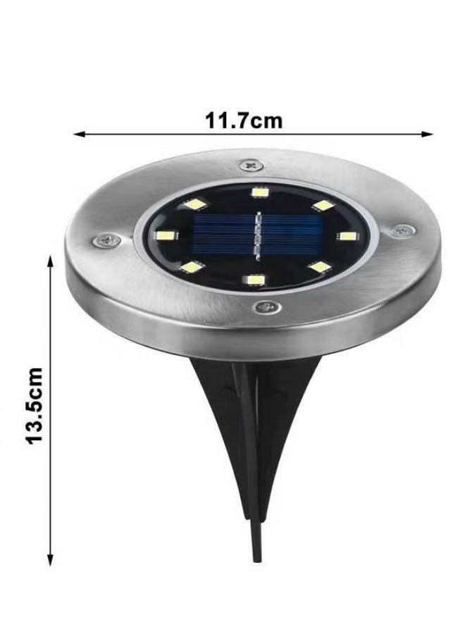 4 قطع أضواء أرضية شمسية 8 LED فضية - Image 3