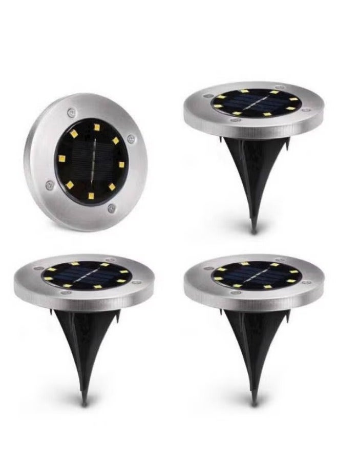 4 قطع أضواء أرضية شمسية 8 LED فضية - Image 1