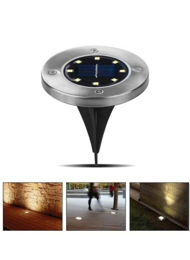 4 قطع أضواء أرضية شمسية 8 LED فضية - Image 2