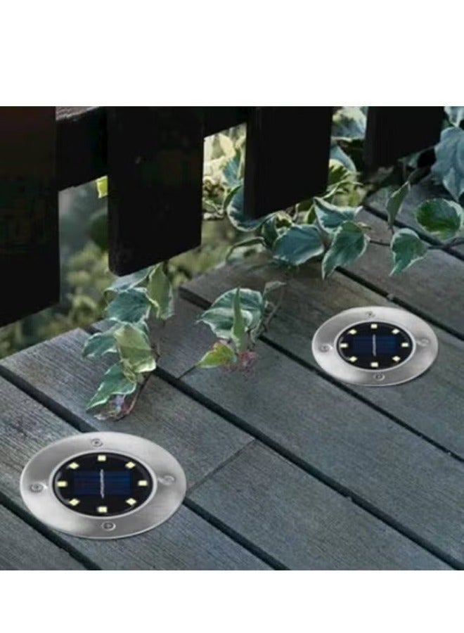 4 قطع أضواء أرضية شمسية 8 LED فضية - Image 4