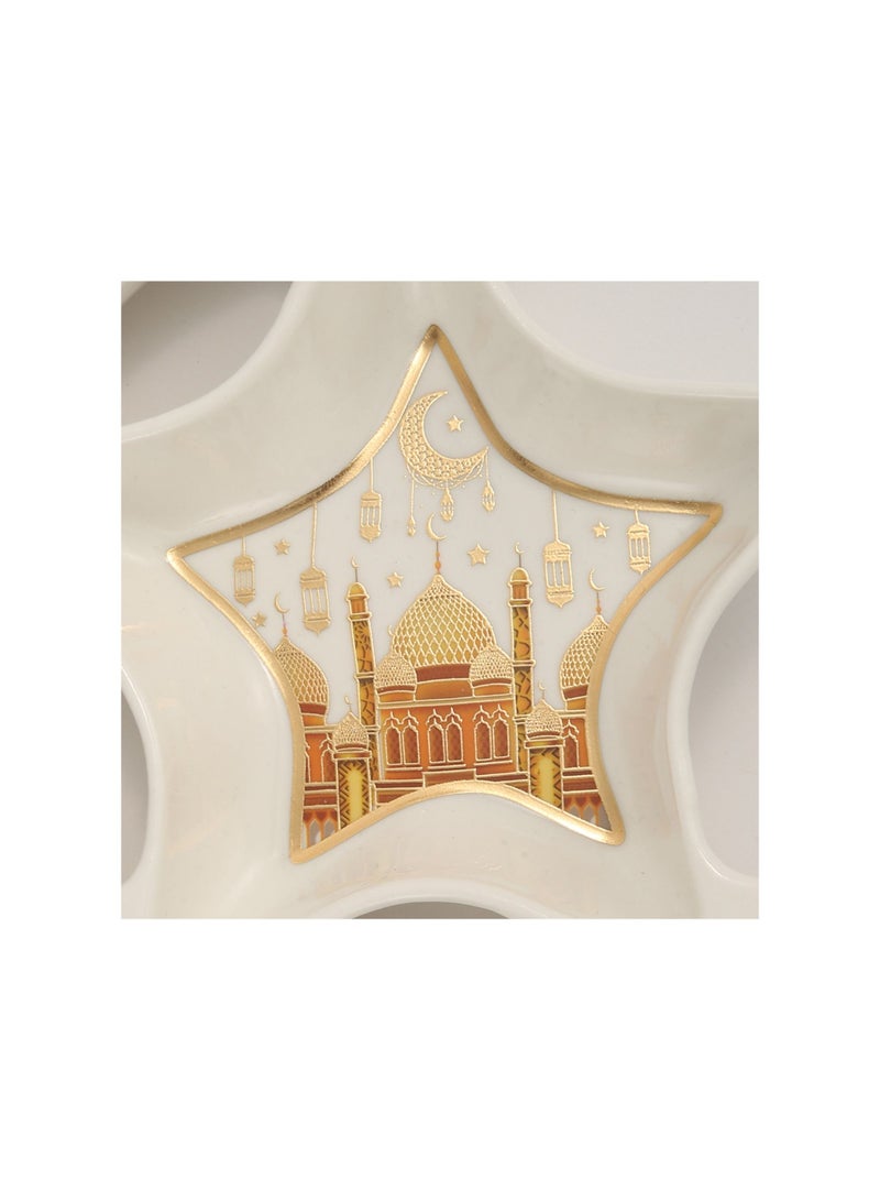 Liying Crescent Moon & Star Iftar Food Serving Tray 20CM (S), Ramadan ceramic Platters Table Decor for Breakfast Dinner Dessert Pastry Display Holder Decoration - Image 3