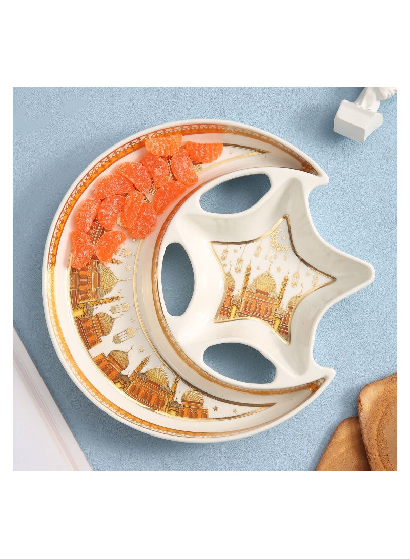 Liying Crescent Moon & Star Iftar Food Serving Tray 20CM (S), Ramadan ceramic Platters Table Decor for Breakfast Dinner Dessert Pastry Display Holder Decoration - Image 1