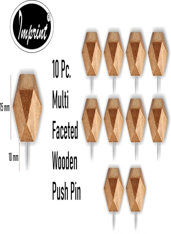 IMPRINT Wooden Push Pins, Decorative Thumb Tacks for Cork Board, Bulletin Board and Wall, Multi Faceted Design, 10 Pack - Image 2