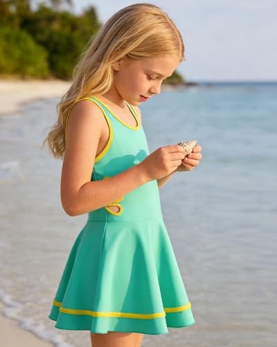 Ghteas Girls Swim Dress Little Girls One Piece Swimsuits Soft Skin Friendly Skirted Bathing Suit Summer Beach Holiday for 5-6 Years Green - Image 3