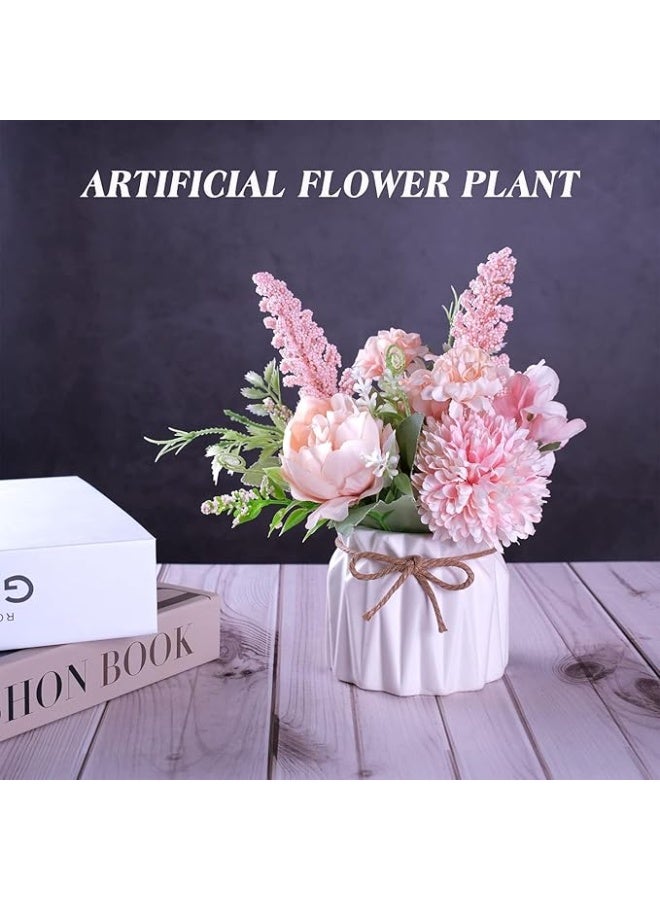 DUNISO نباتات مزروعة صناعية، زهور مزيفة في مزهرية سيراميك صغيرة، هيدرانجيا صناعية، ديكور نباتات للمكتب، مناسبة للاستخدام الداخلي في المنزل والمكتب، مناسبة للمكتب، الرف، غرفة النوم، غرفة المعيشة، الحفلات (وردي) - Image 2