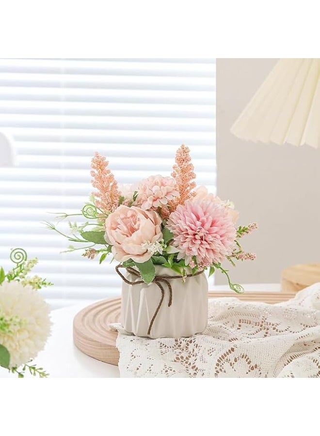 DUNISO نباتات مزروعة صناعية، زهور مزيفة في مزهرية سيراميك صغيرة، هيدرانجيا صناعية، ديكور نباتات للمكتب، مناسبة للاستخدام الداخلي في المنزل والمكتب، مناسبة للمكتب، الرف، غرفة النوم، غرفة المعيشة، الحفلات (وردي) - Image 1