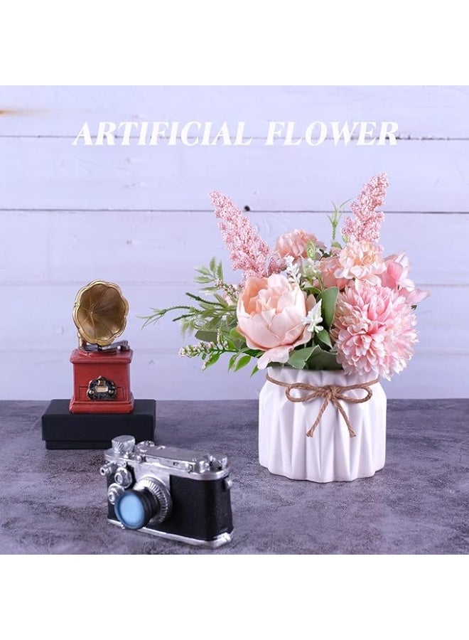 DUNISO نباتات مزروعة صناعية، زهور مزيفة في مزهرية سيراميك صغيرة، هيدرانجيا صناعية، ديكور نباتات للمكتب، مناسبة للاستخدام الداخلي في المنزل والمكتب، مناسبة للمكتب، الرف، غرفة النوم، غرفة المعيشة، الحفلات (وردي) - Image 3