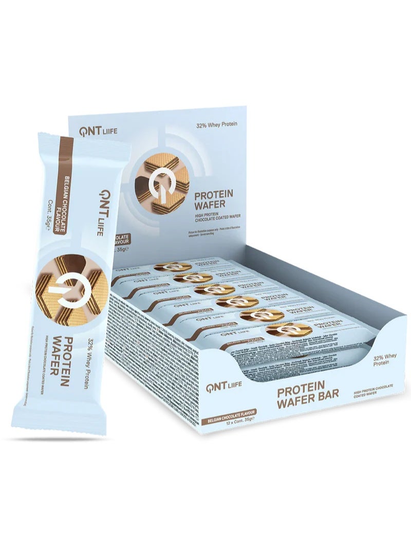 QNT Life Protein Wafer 1 Box (12 Bars) / Belgian Chocolate – High Protein Crispy Wafer Bar, Low Sugar Snack - Image 1